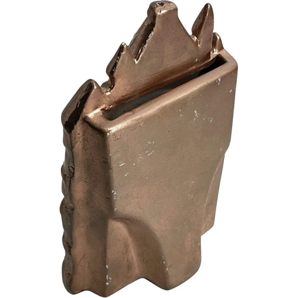 Vintage Copper Tone Ceramic Castle Photo Frame Card Holder Medieval Decor